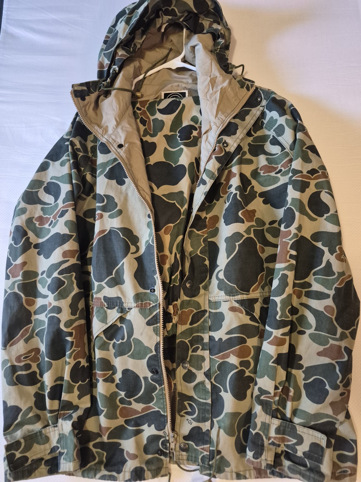 Vintage 10X Duck Camo Jacket Pants Set Mens  L T Brown 80s Hunting Hooded Gortex