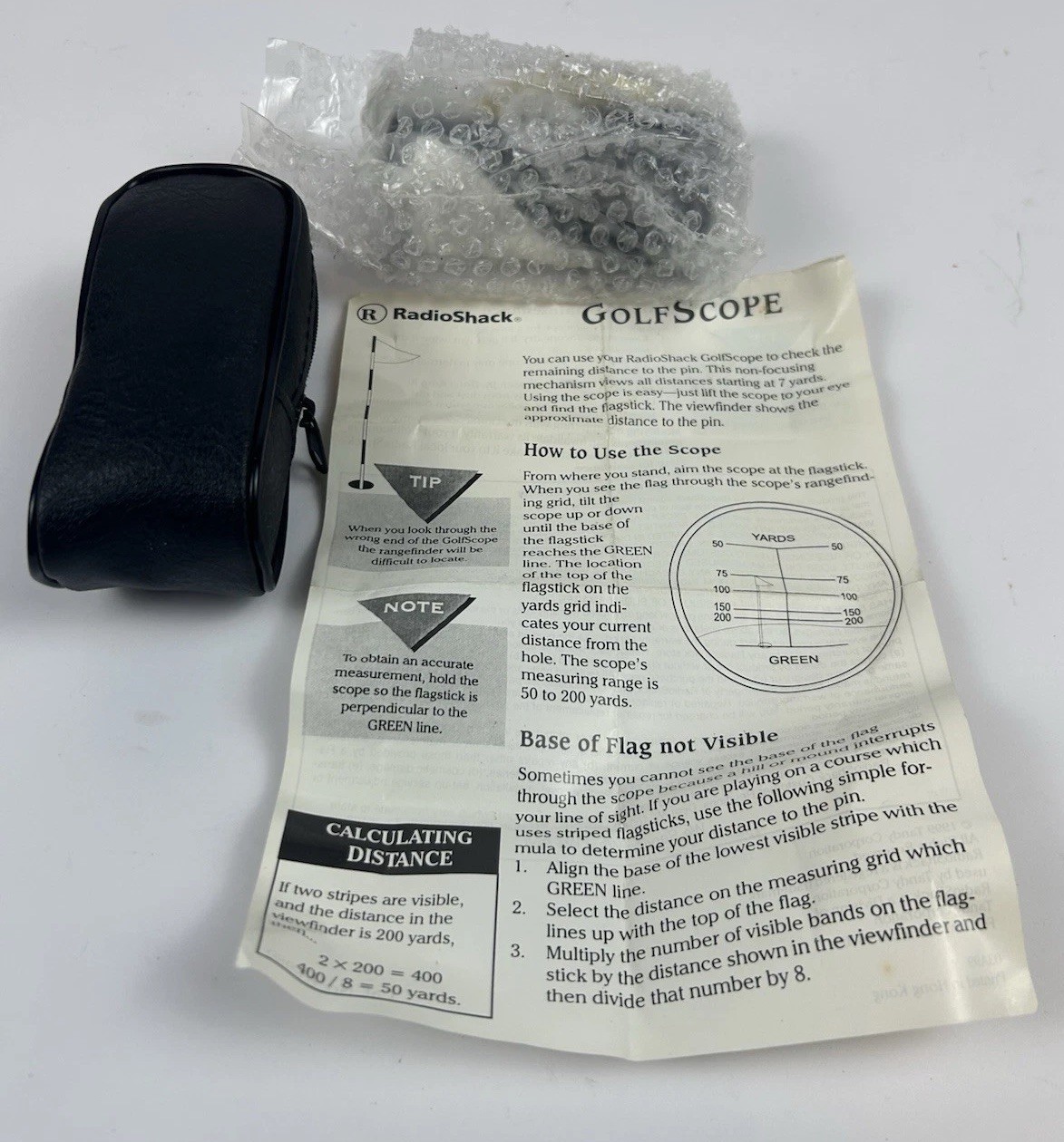 Vtg Radio Shack "Golf Scope" Range Finder W/Case, Directions and Cleaning Cloth