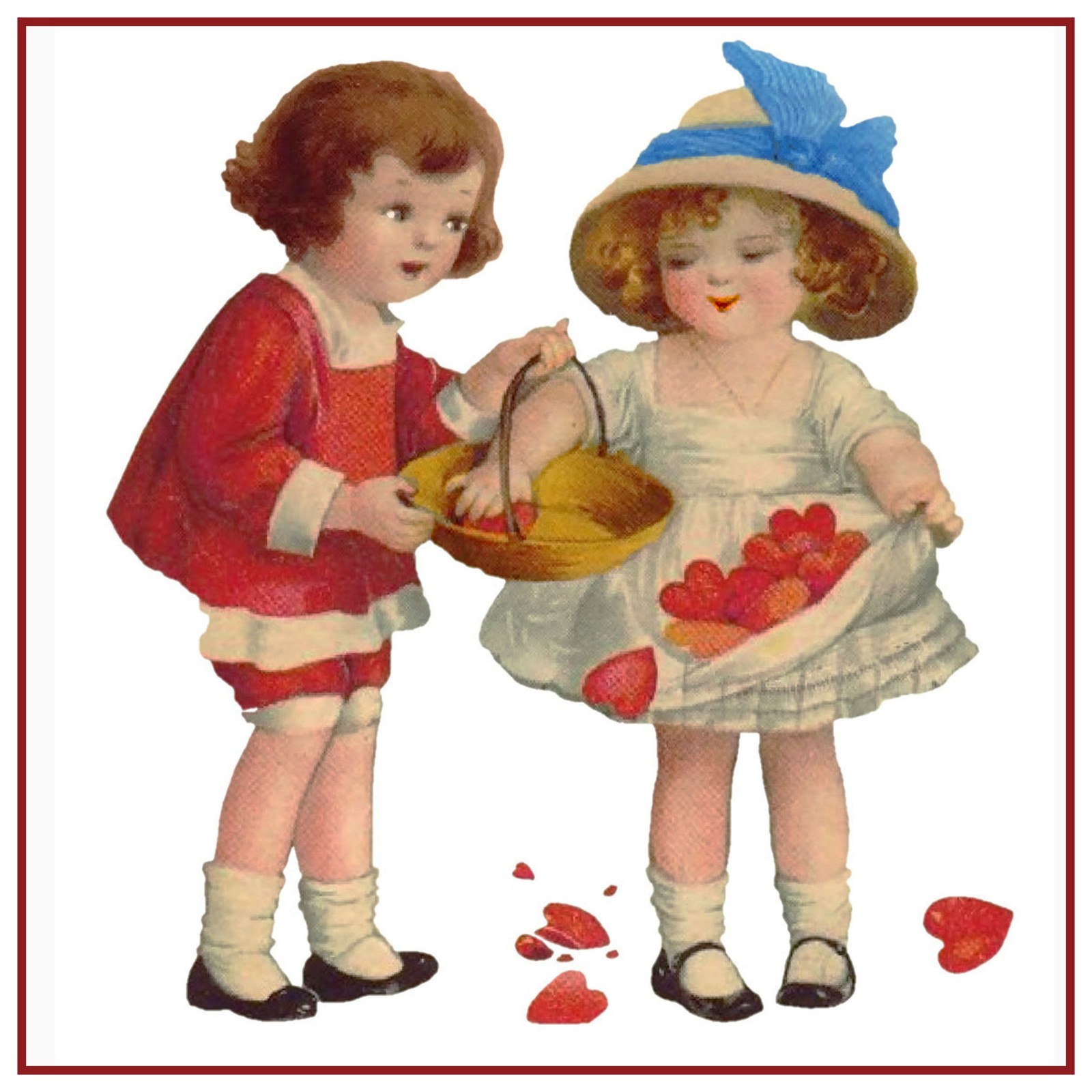 Vintage Valentine Boyand Girl with Hearts Counted Cross Stitch Pattern
