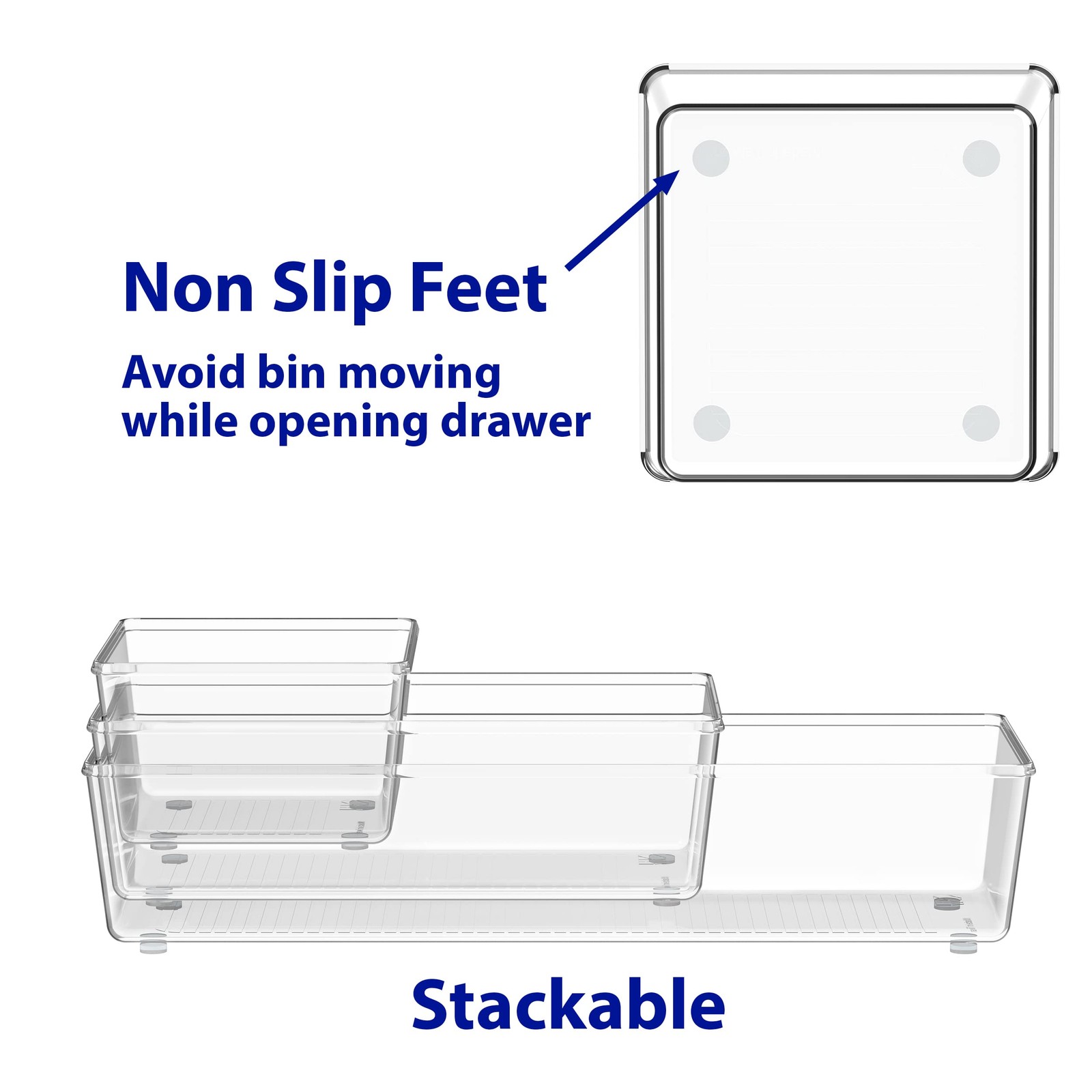 Clear Drawer Organizer for Office Bin Desk Storage, Assorted Size, 6 Packs