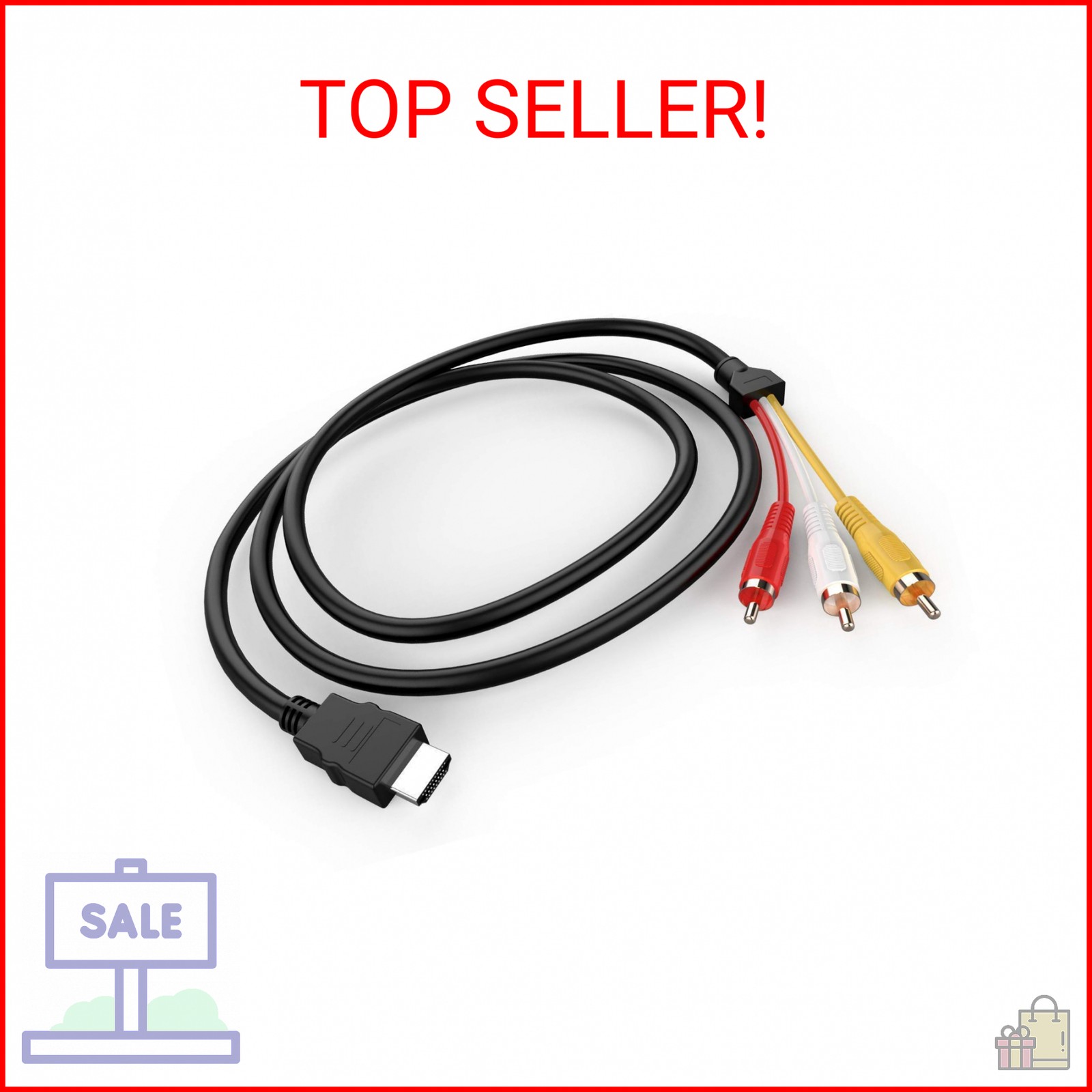 HDMI to RCA Cable, 1080P 5ft/1.5m HDMI Male to 3-RCA Video Audio AV Cable Connec