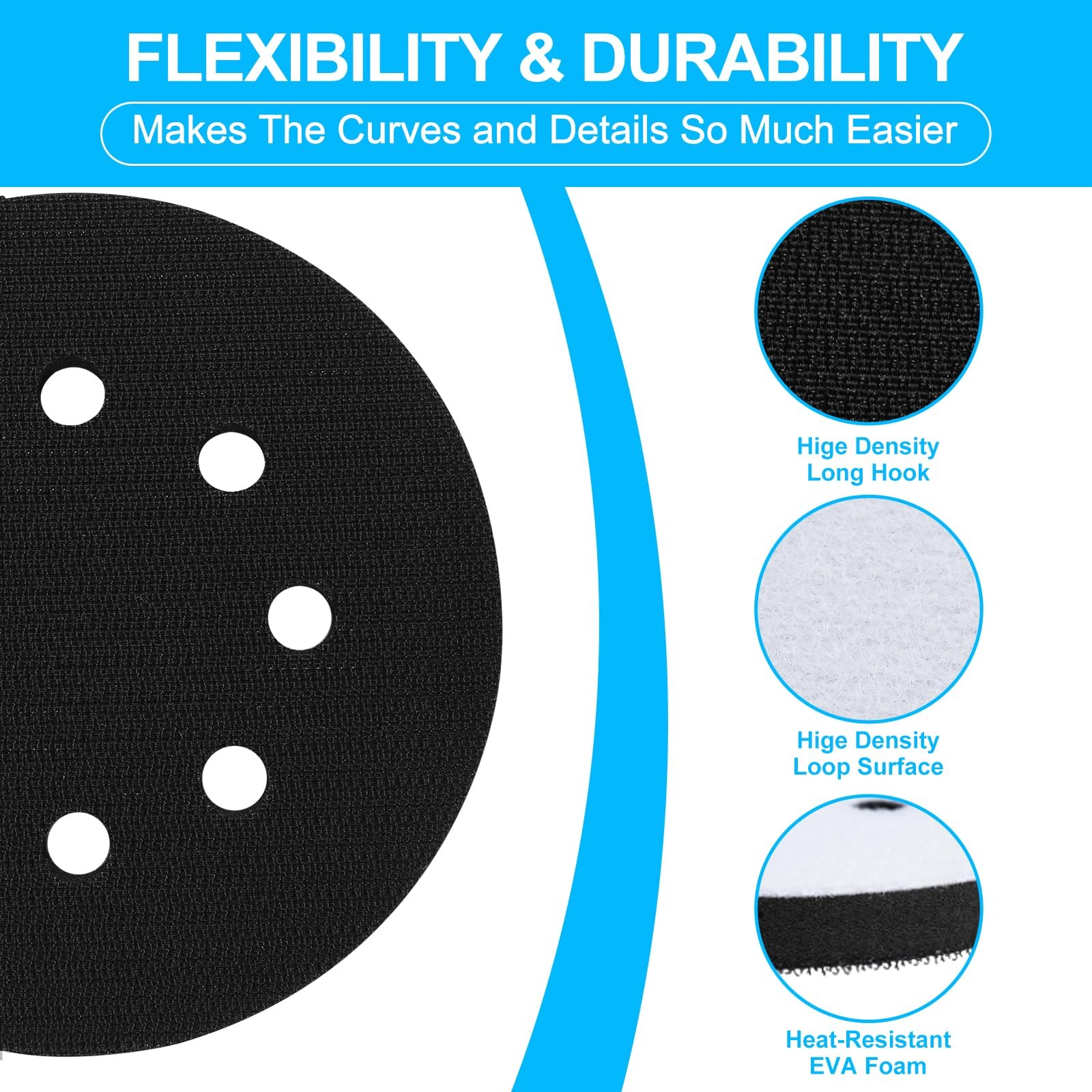 5 Pack 5 Inch Soft Sponge Interface Pad for Sanding Pad Hook&Loop Sanding Discs