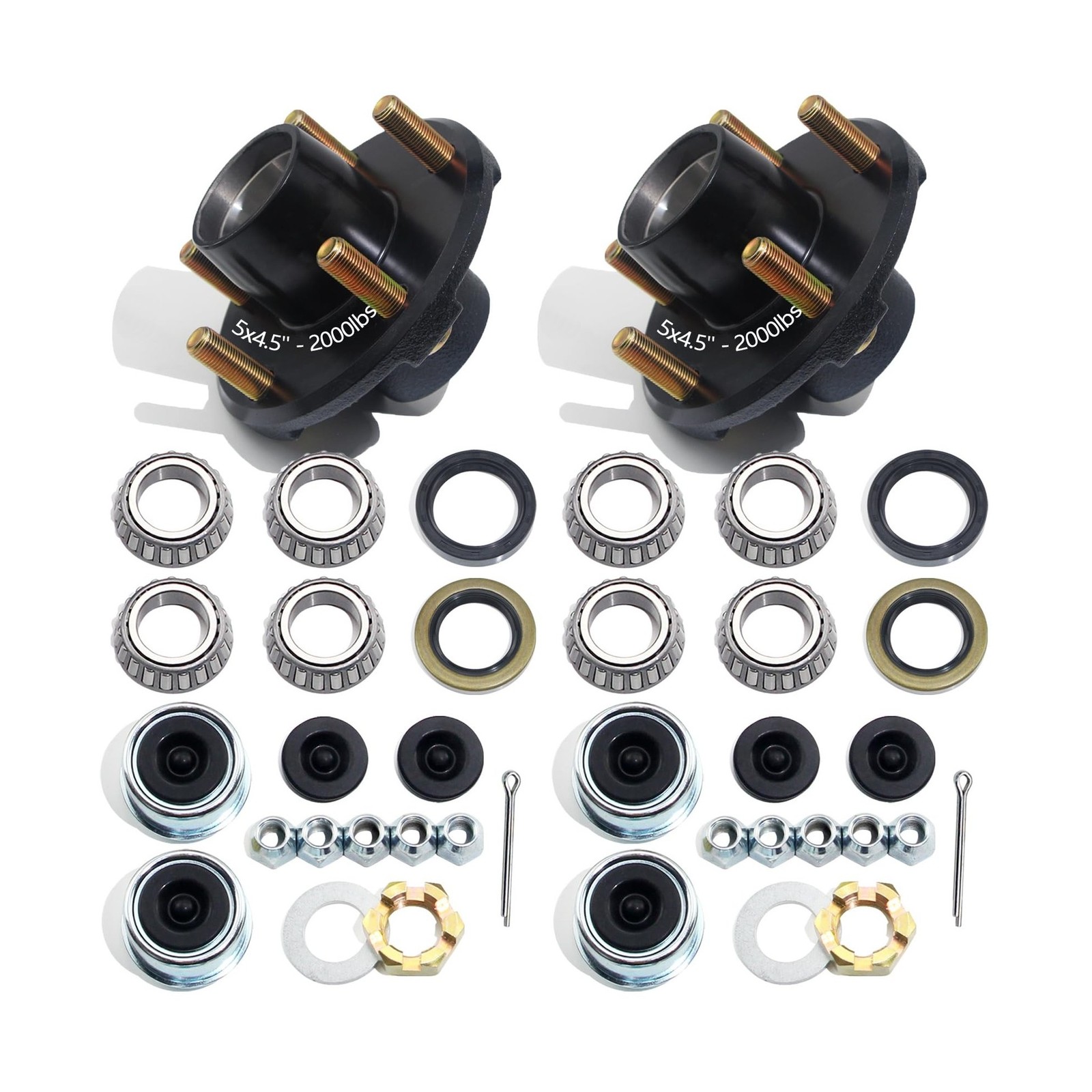 1Pair 5 on 4.5'' Trailer Hub Kit for 2000lbs 1'' or 1-1/16'' Straight Spindle...