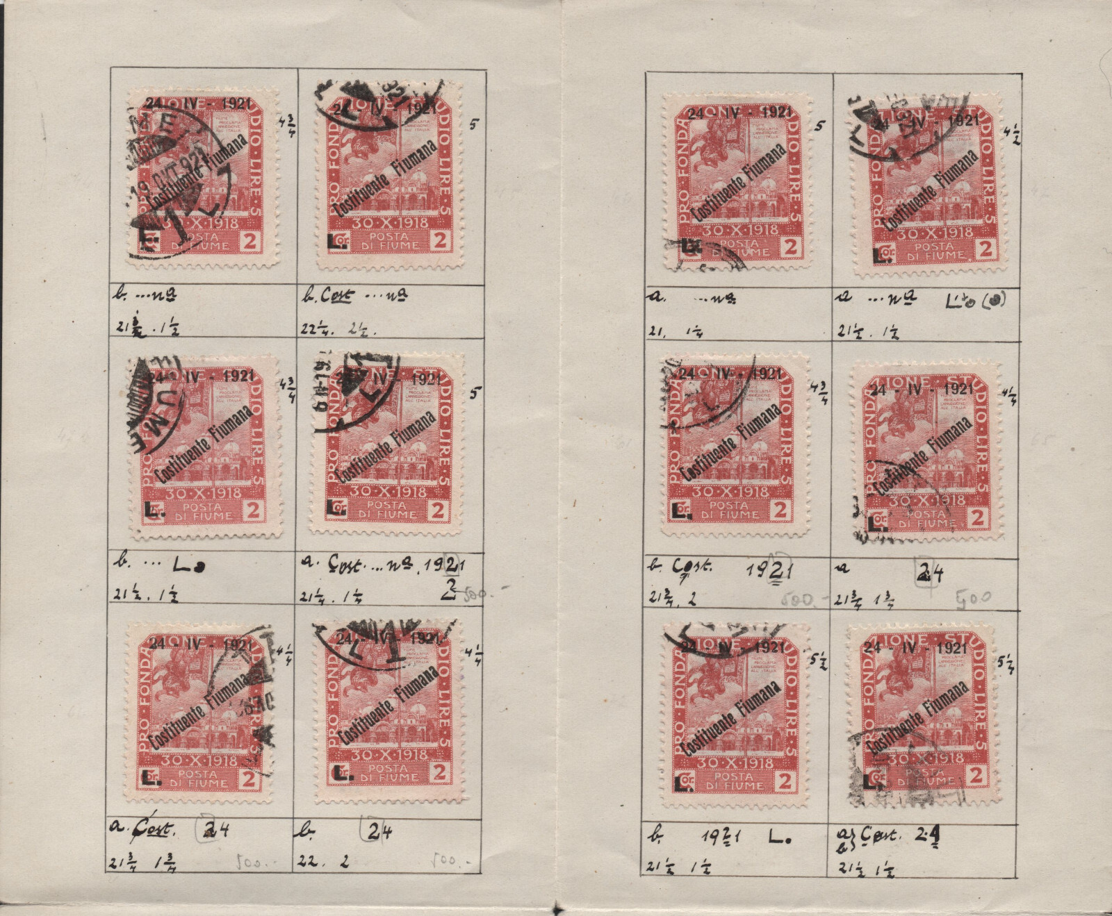 ✔️ FIUME UNIQUE HIGH VALUE STUDY EXPERTISE STAMPS VARIETY, ON FIVE LARGE SHEETS