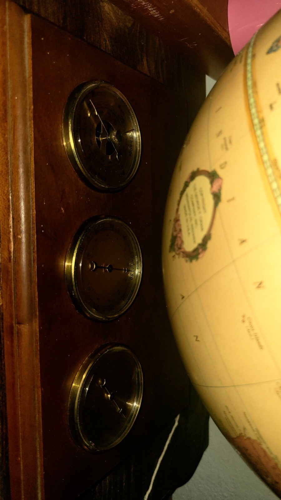 Illuminated Glow Tabletop World Globe w/ Brown Base & 3-Dial Compass/Clock