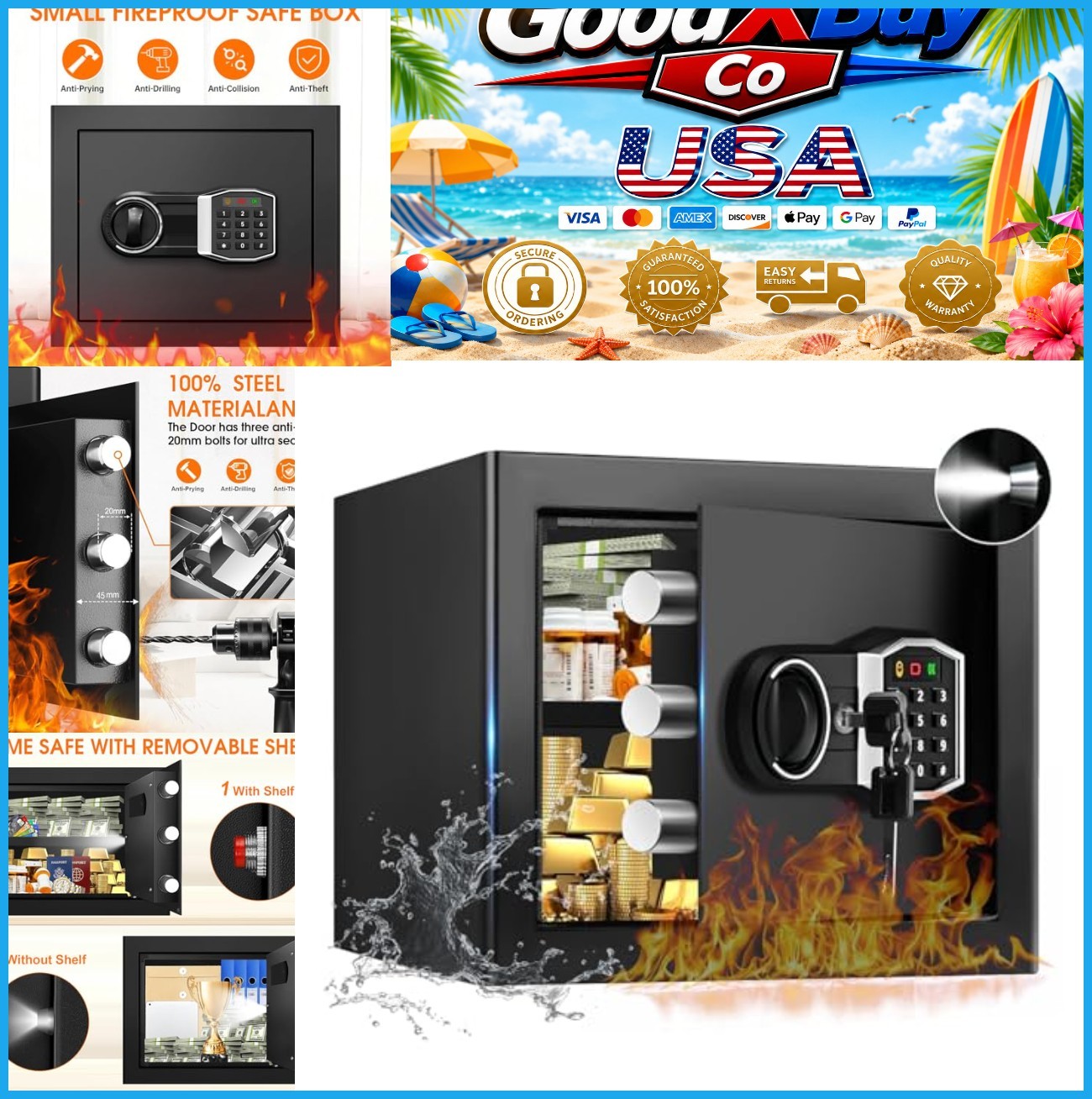 NEW Fireproof & Waterproof Security Safe Box 1.3 Cu Ft Digital Keypad Alarm