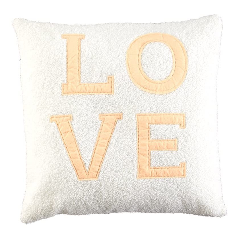 The Lakeside Collection Sherpa Beige Pillow w/Embroidered Love Sentiment 18"x18"