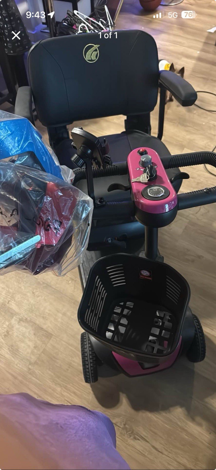 Golden 4-Wheeled Electric Mobility Scooter Black Pink Removable Basket Armrests