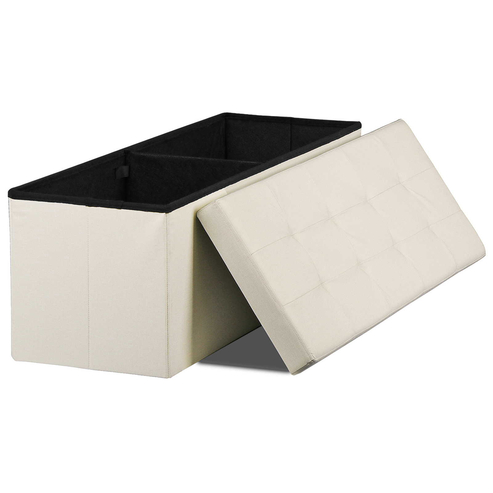 Durable 43" Storage Ottoman Bench Storage Stools Footrest Beige Footstools