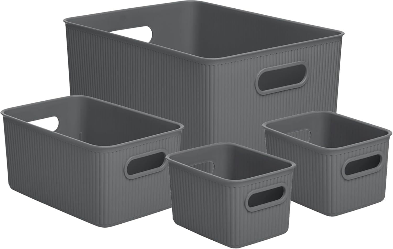 Superio Ribbed Plastic Storage Bins, Grey (Set of 4) 1 Large, 1 Medium, 2 Small