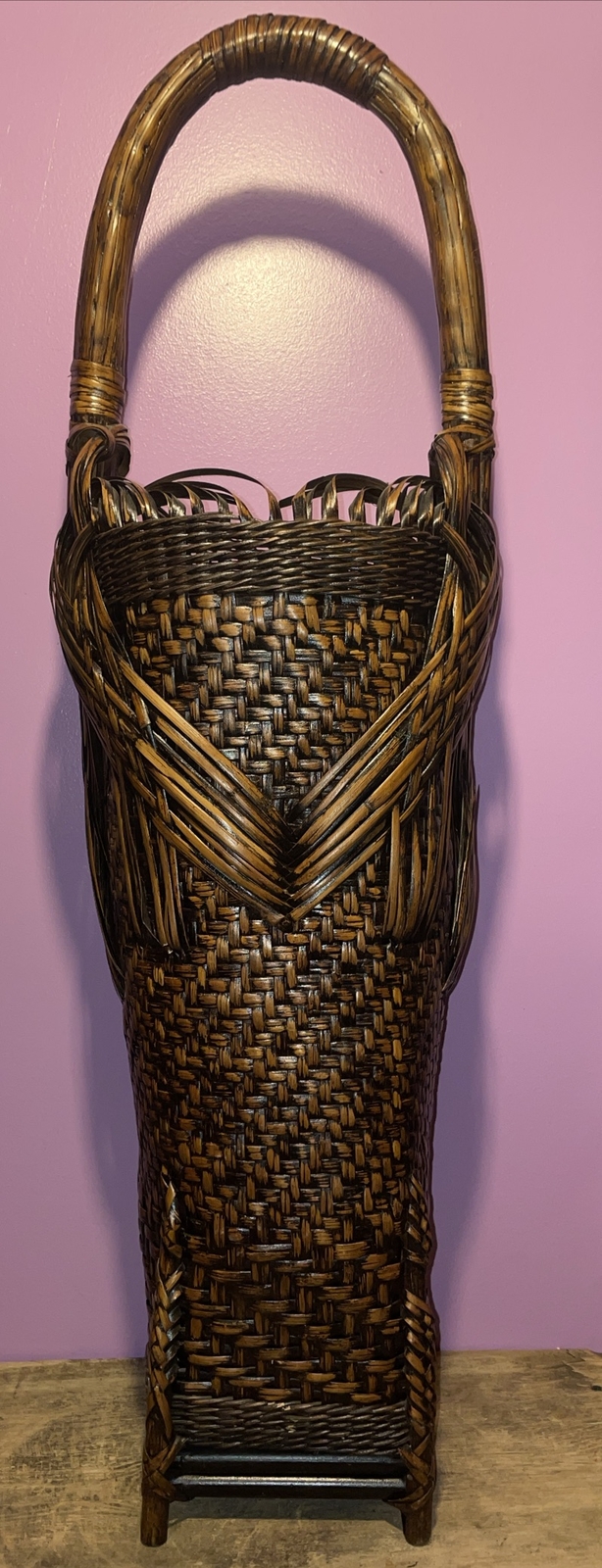 Traditional Asian Split And Woven Bamboo Ikebana Hanabi Flower Basket 37” X 7”