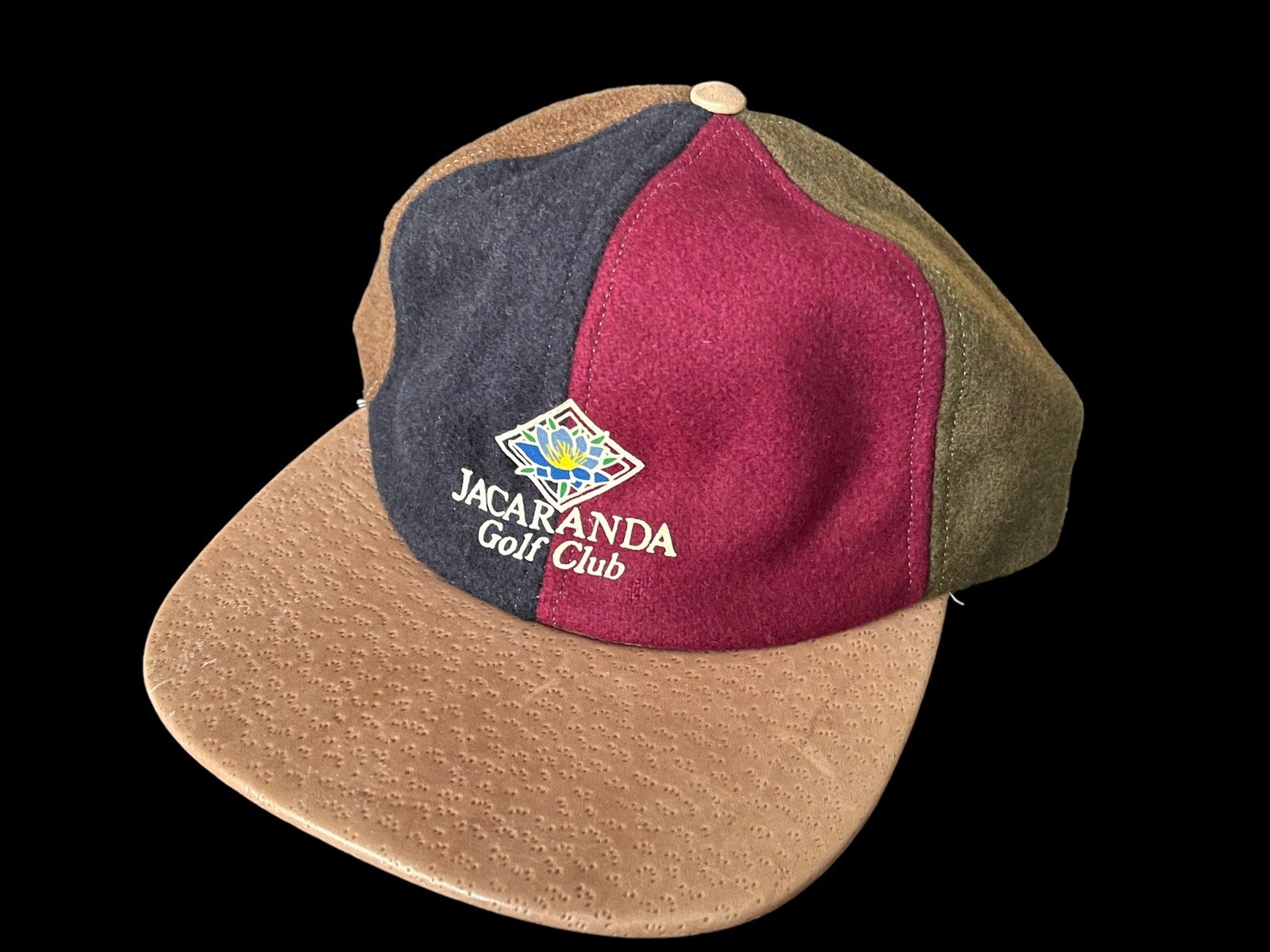Vintage Aureus Jacaranda Golf Club Florida Pinwheel Wool Leather Cap Hat USA