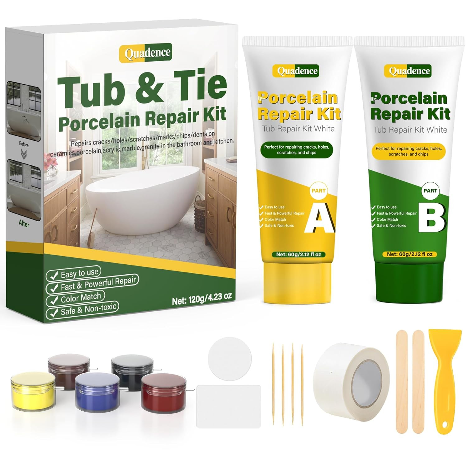 Porcelain Repair Kit,  Porcelain Sink Repair Kit White, Waterproof Fiberglass...