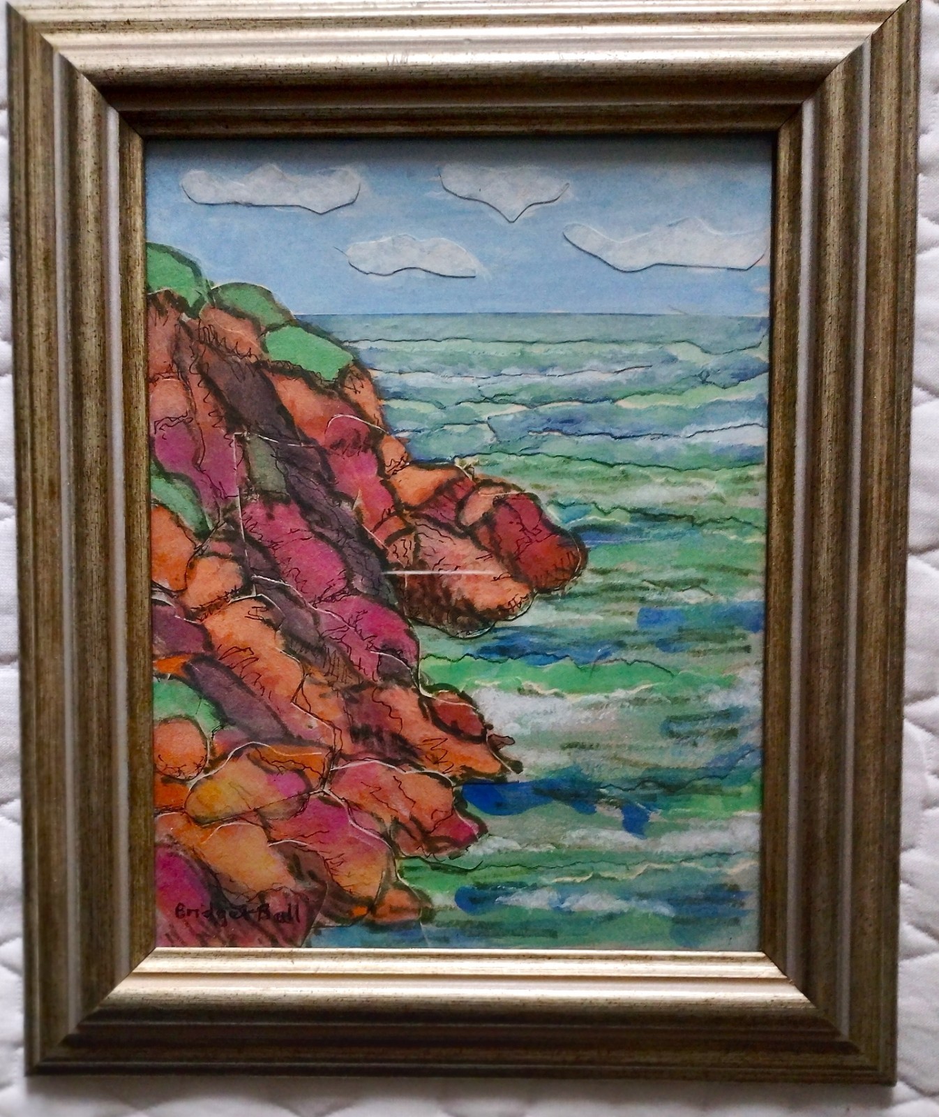 Expressionist-style Mixed Media Collage South Devon Coastal Original Signed