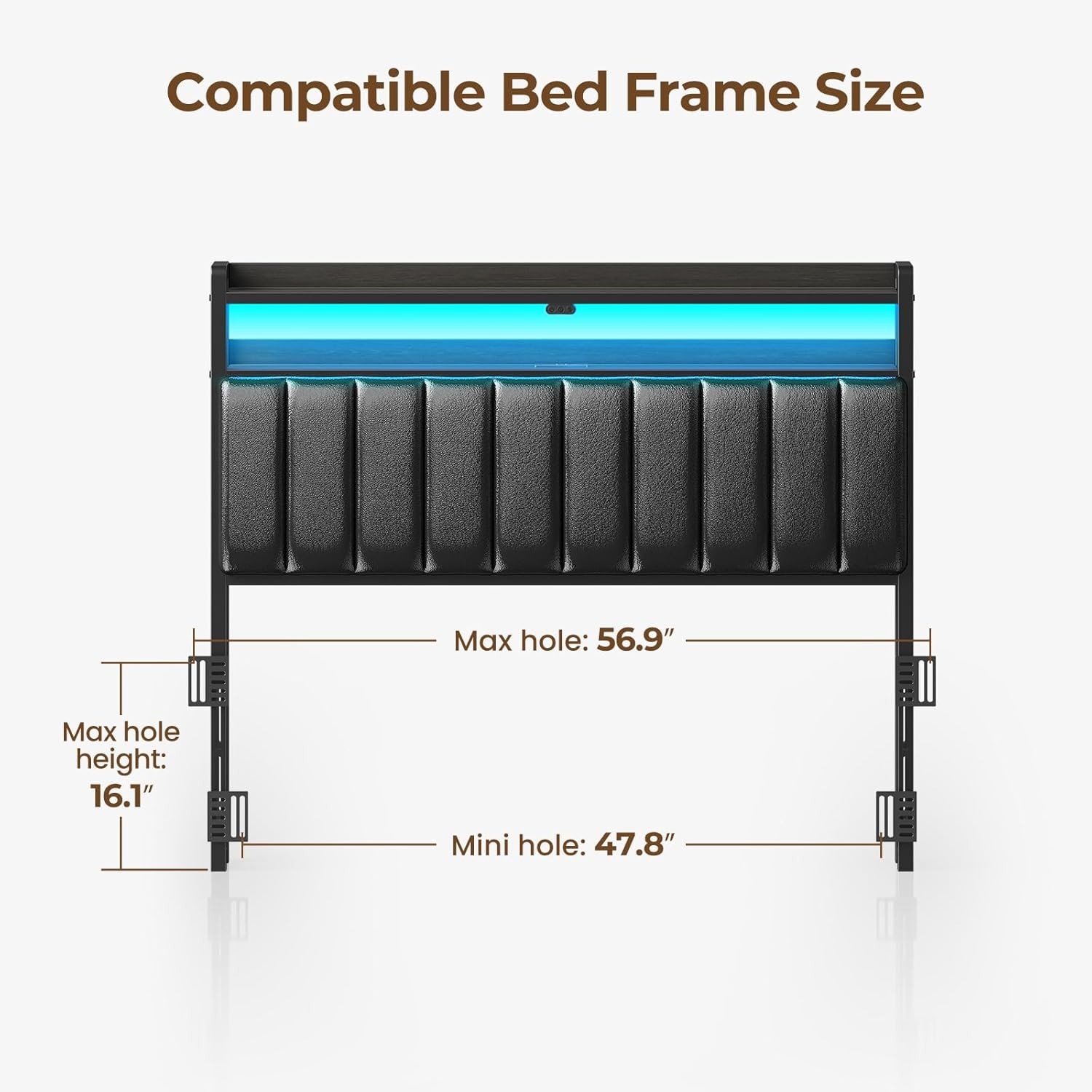 Contemporary Full Bed Headboard with LED Lights, USB Port & Storage Options-