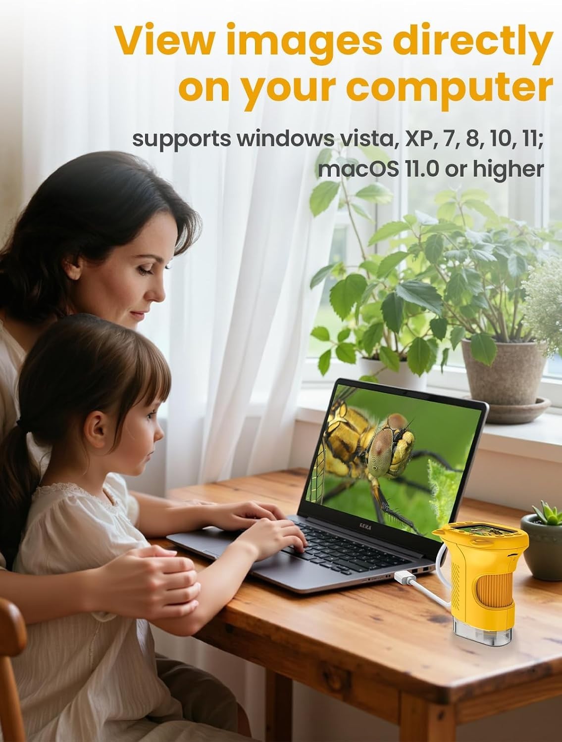 2.4-Inch Kids Digital Microscope with 1000X Magnification - Educational Yello...