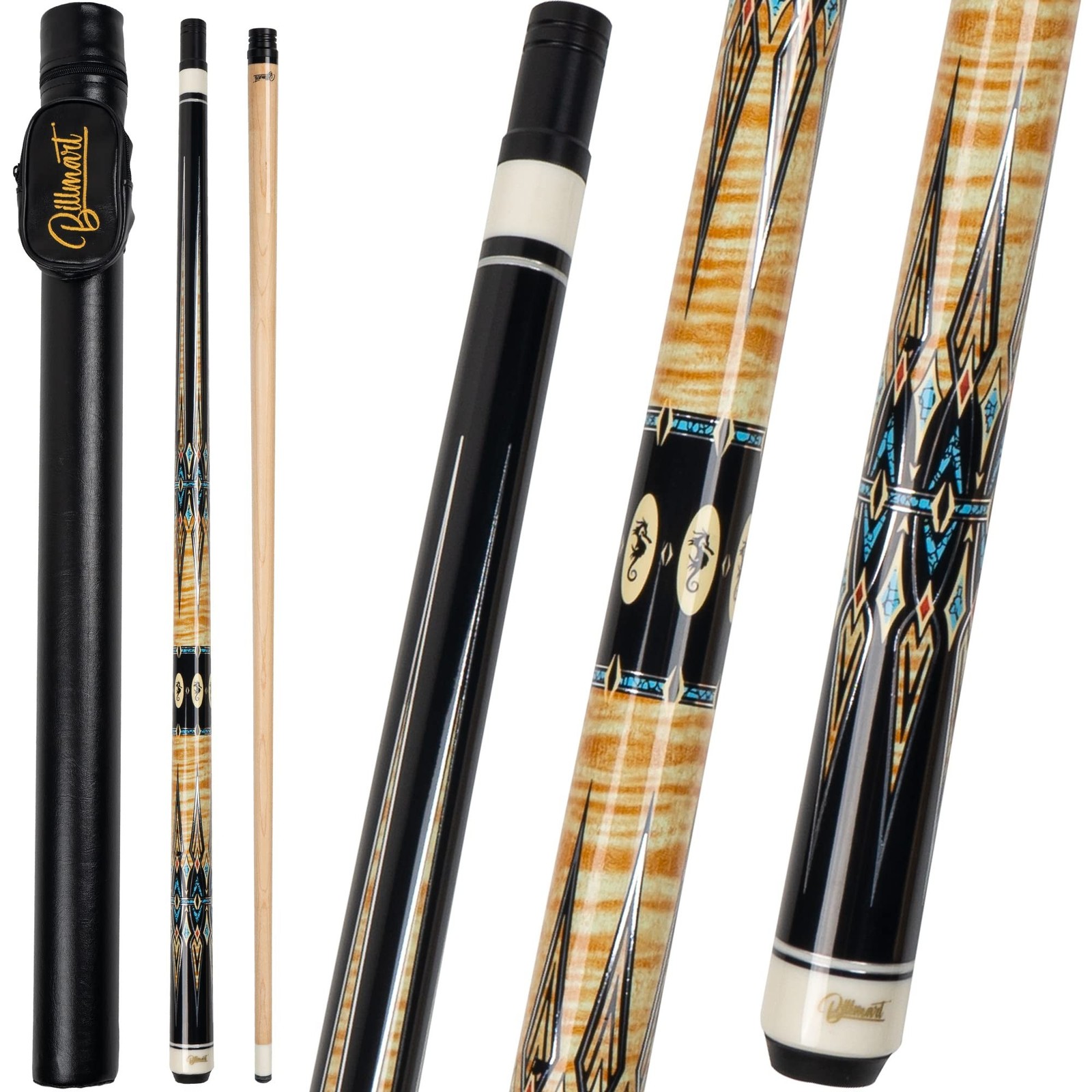 Billmart Pool Cue Stick, Low Deflection Shaft Billiard Cue Sticks with Hard C...