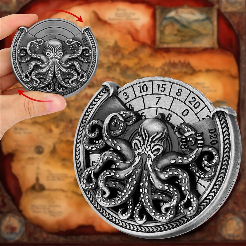 7 in 1 Octopus Spinner Dice Solid Metal Rotating RPG Dice for Dungeons & Dragons