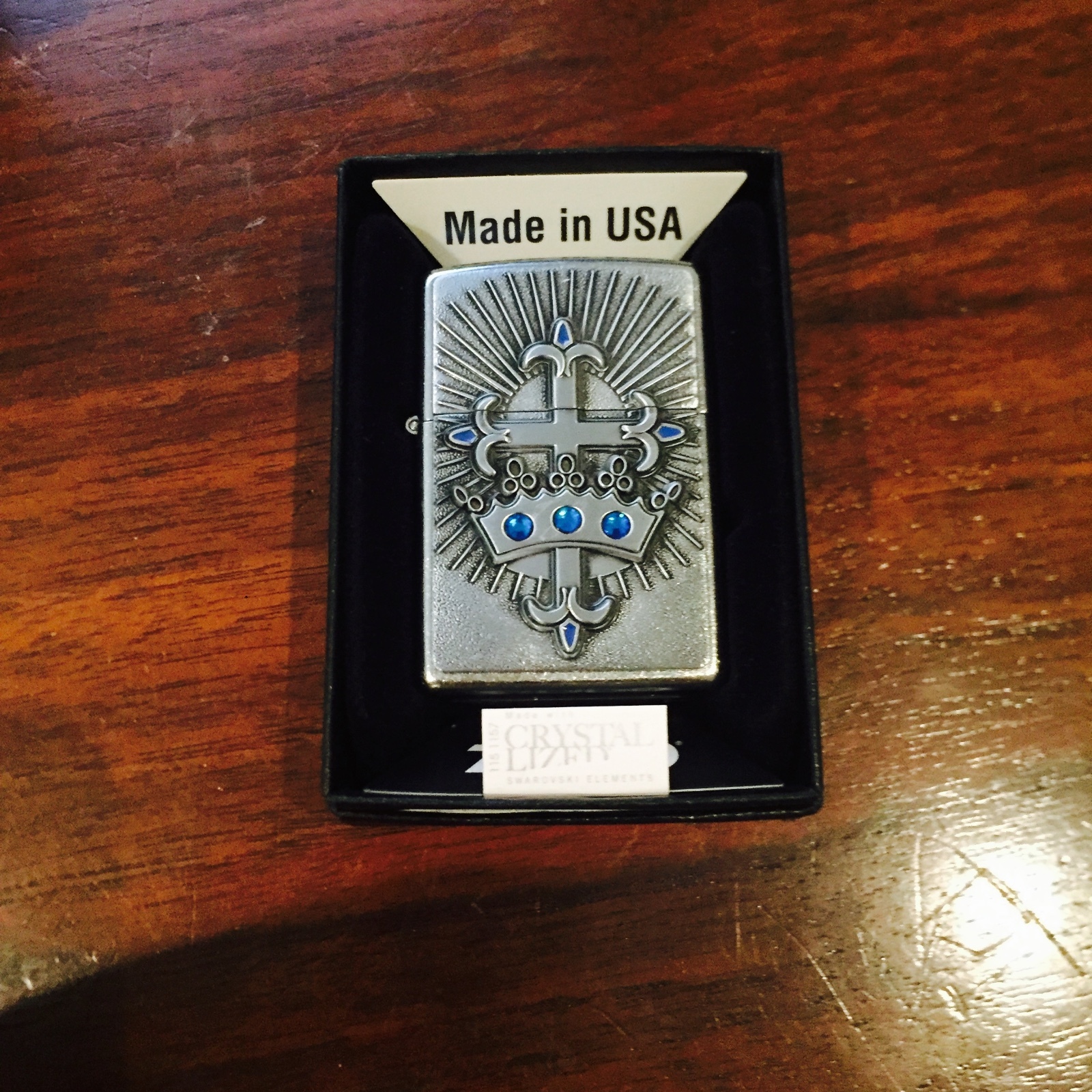 Zippo Lighter Crown and Cross Crystal Emblem Design
