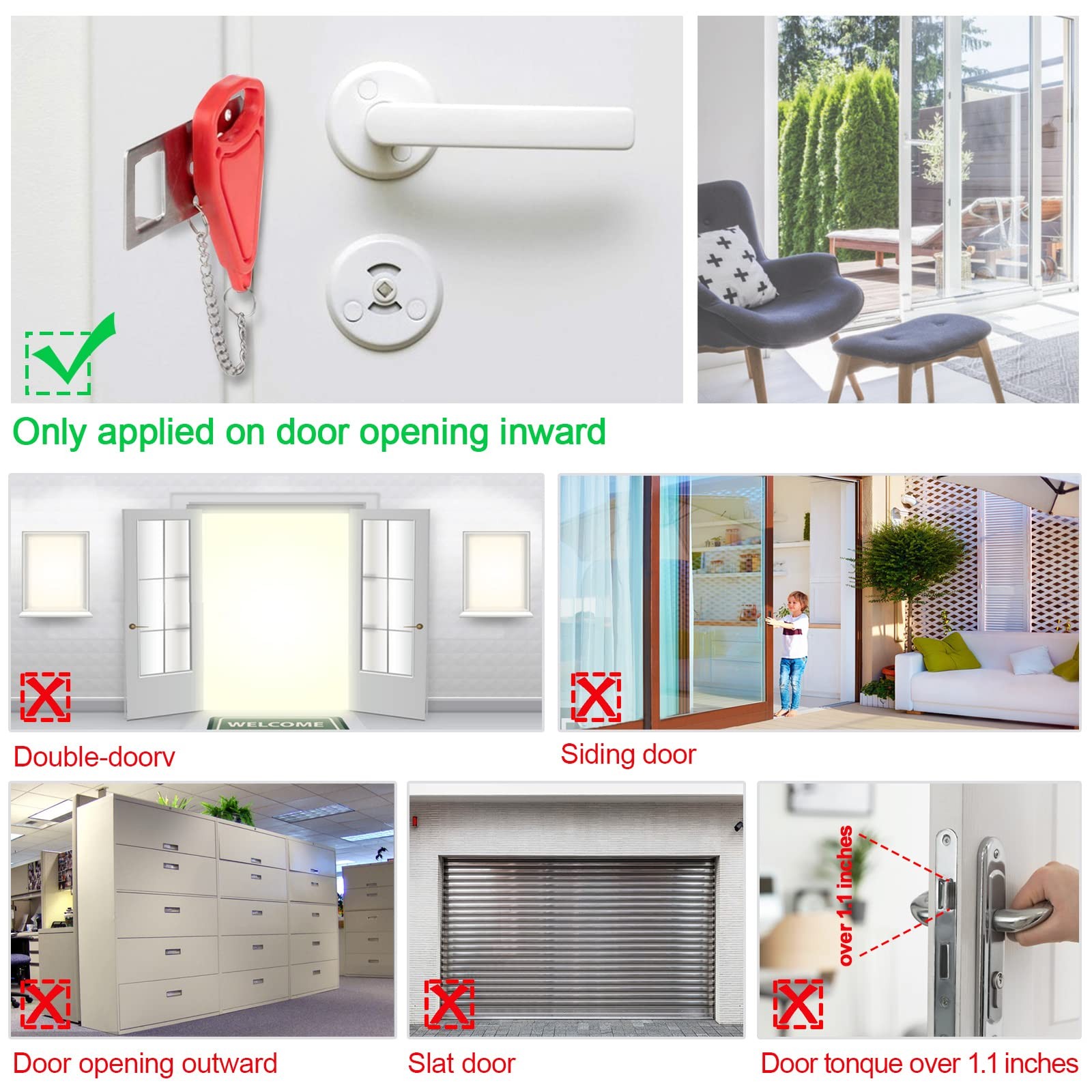 Portable Door Lock-2 Pack Solid Heavy Duty Extra Lock for Additional Privacy ...