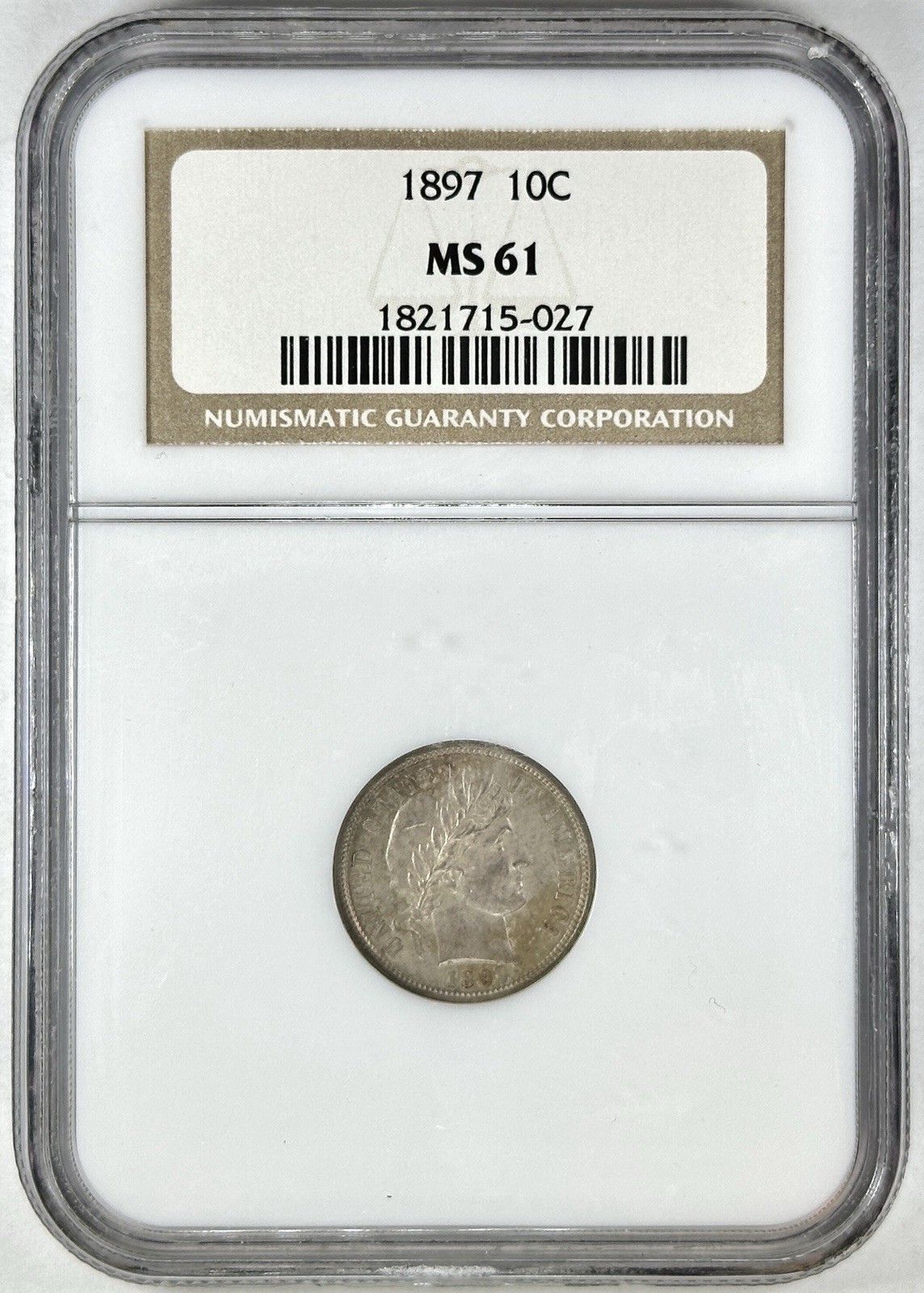 1897 10c Barber Silver Dime NGC MS61 Toned Semi Key Date Philadelphia Coin