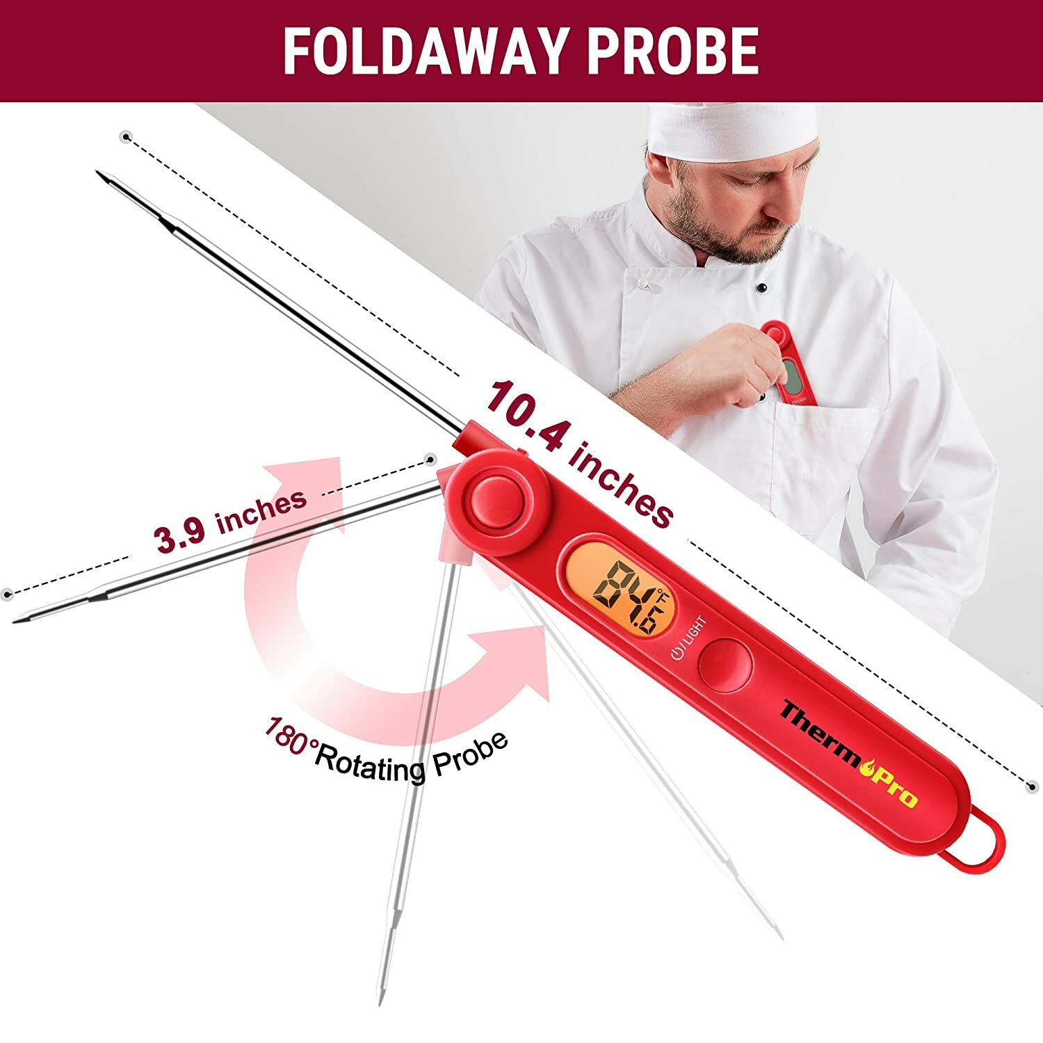 ThermoPro TP03B Digital Instant Read Meat Thermometer Backlight & Magnet BBQ Red