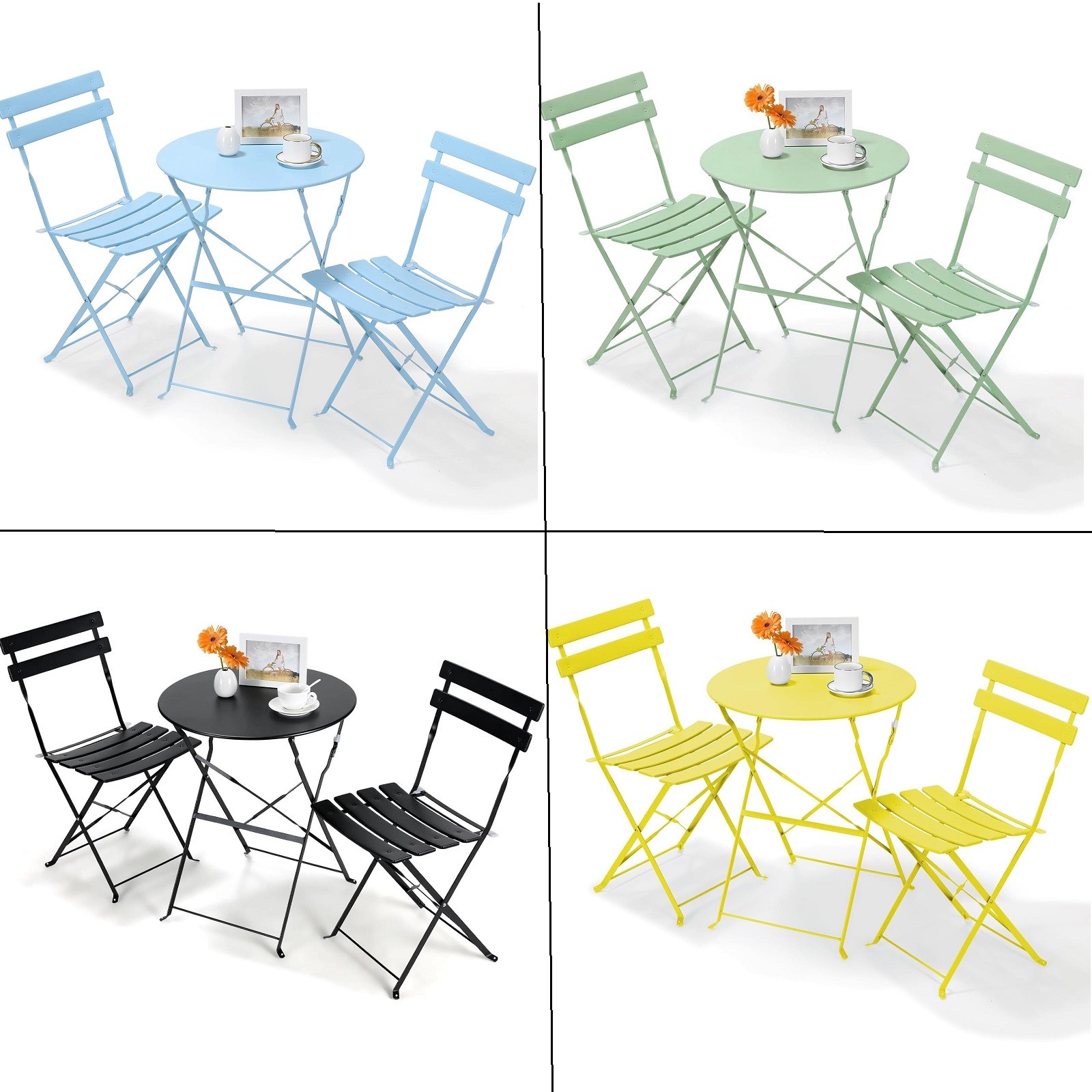 3-Piece Folding Bistro Set,Weatherproof Patio Furniture,Outdoor Table and Chairs