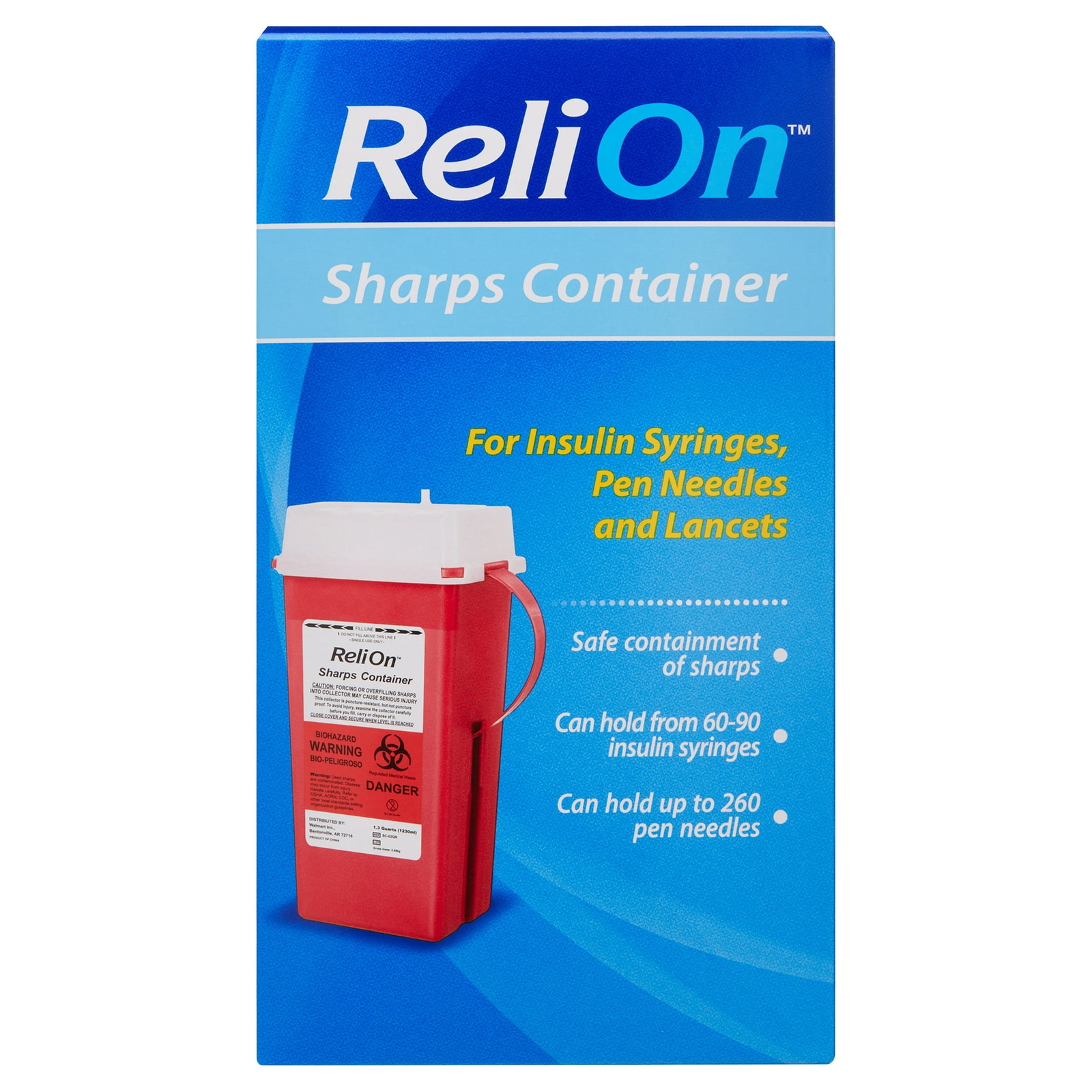 ReliOn Sharps Container For Insulin Syringes, Pen Needles and Lancets