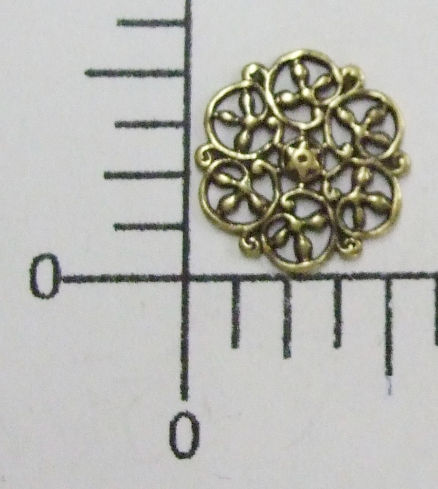 13953           4 Pc.- Brass Oxidized Victorian Round Filigree Brass Finding