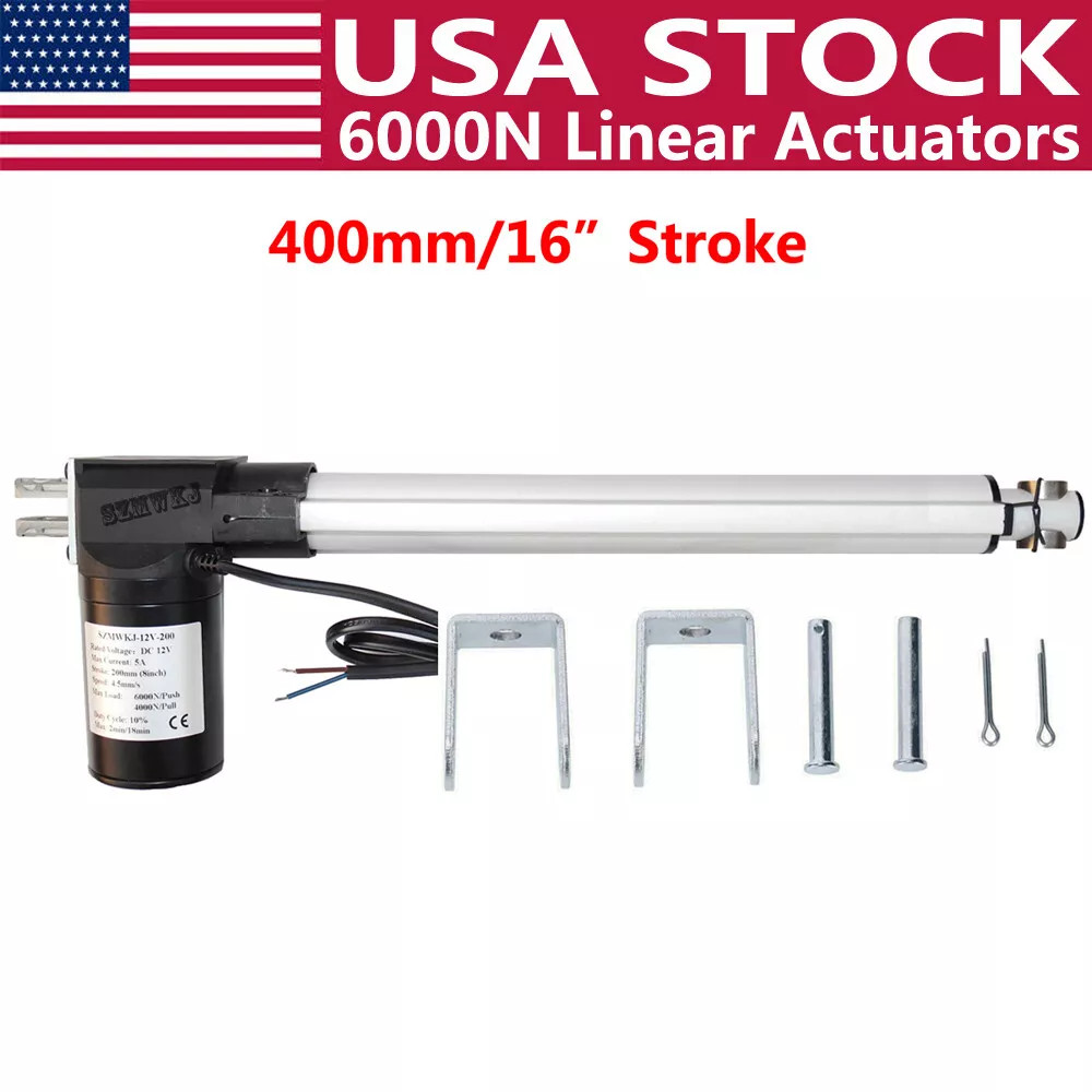 Heavy Duty 400mm 16" Linear Actuator 6000N/1320lbs DC Linear Motor With Brackets