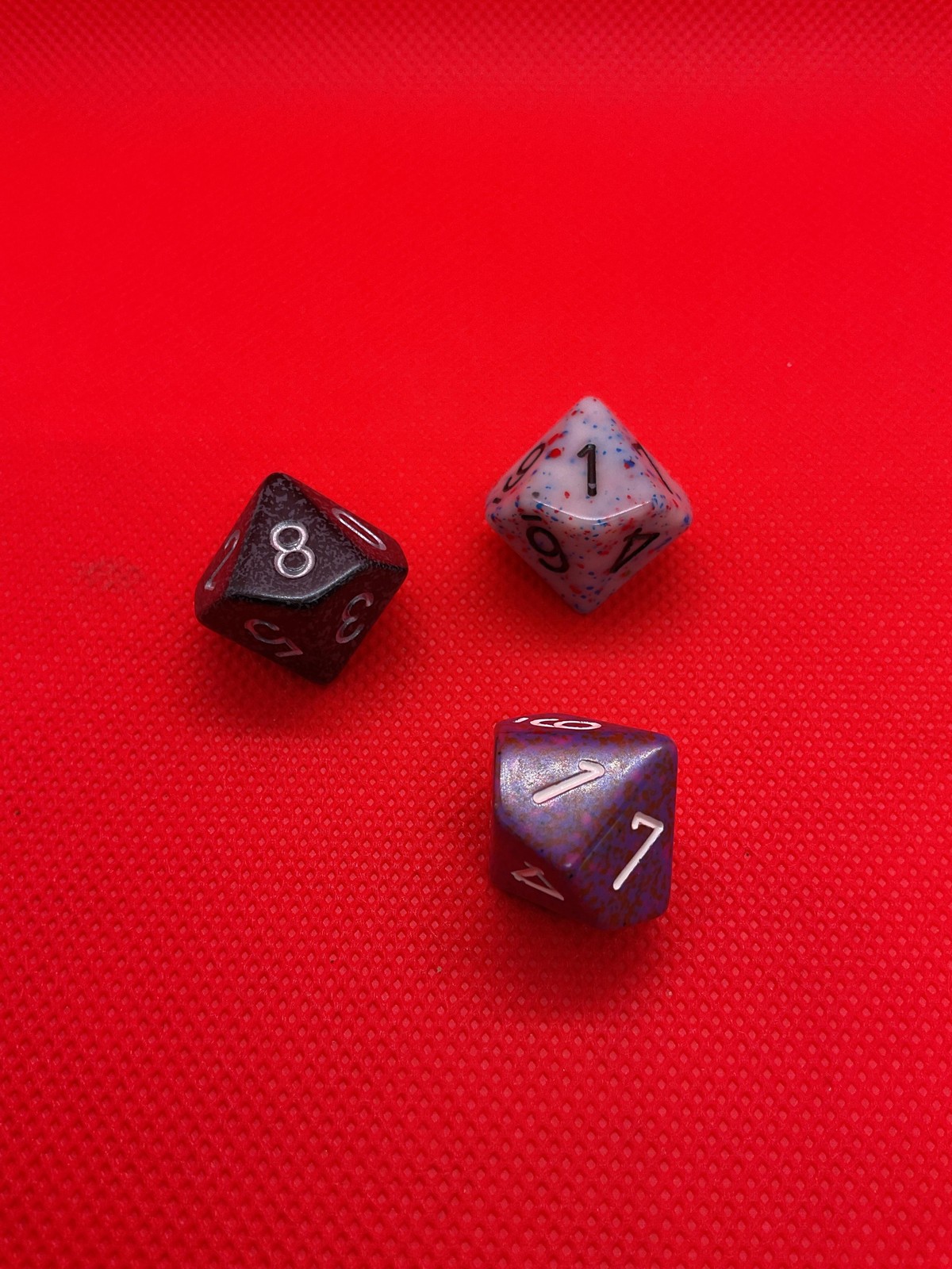 D10 Polyhedral Dice Set 3-Pack Black Purple White Speckled RPG Tabletop Gaming