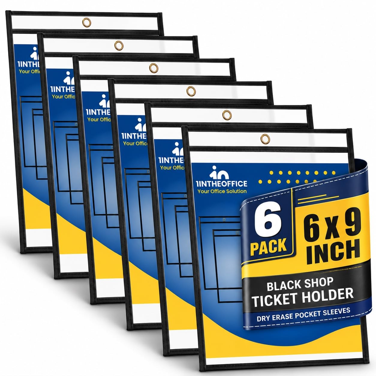 6 Pack Box Dry Erase Pocket Sleeves Black Shop Job Ticket Holders 6x9 In