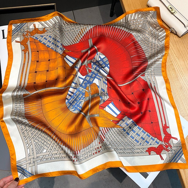 100% Silk Scarf Women Vintage Horse Pattern Kerchief Square Bandana Wrap 68*68cm