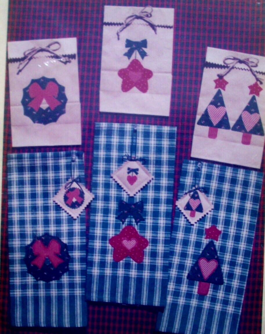 Christmas gift bags towel tags applique quilt pattern uncut  *A1