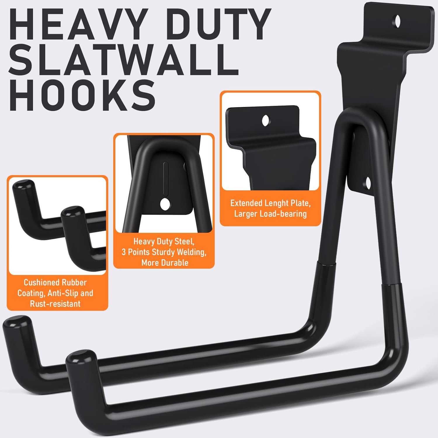24 Pack Heavy Duty Slatwall Hooks, Black Slatwall Panel Accessories Assortment,