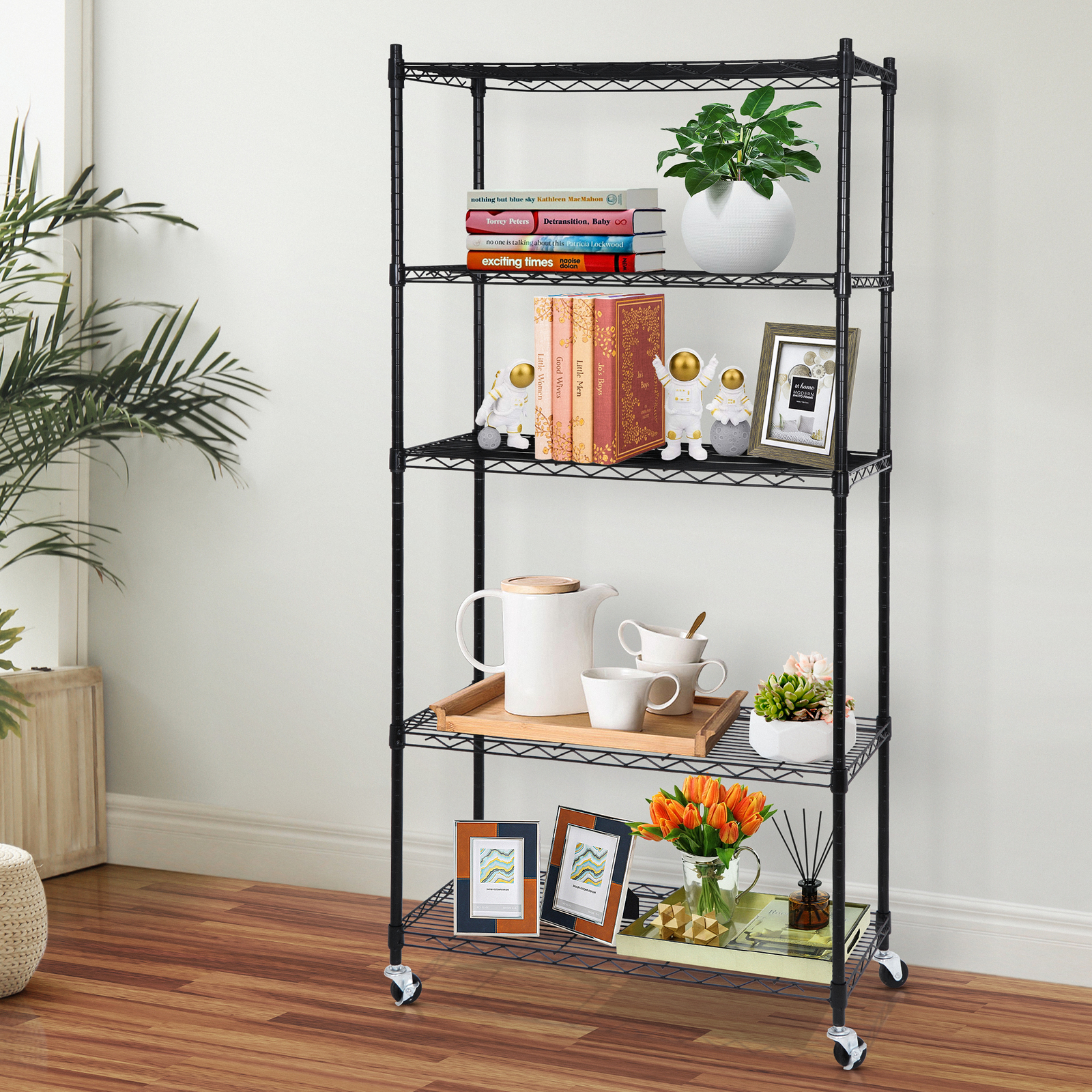 5-Shelf Steel Wire Tier Layer Shelving Stable 30.1x14.2x63" Holder Storage Rack