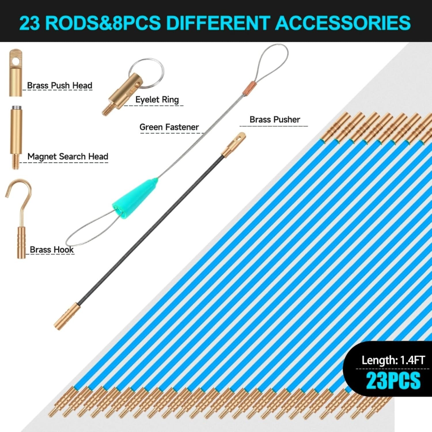 32.2FT Fiberglass Running Electrical Wire Cable Glow Rods Wire Pulling, Fish Rod