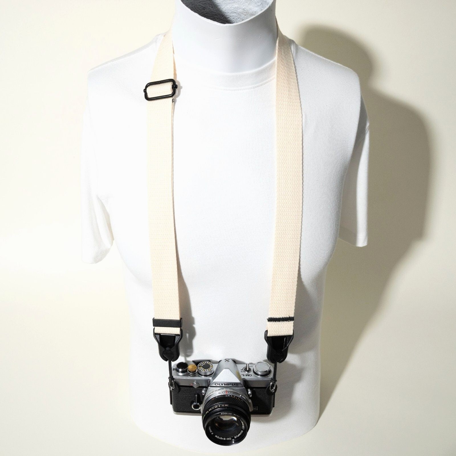 Handmade Off-White Cotton Adjustable Camera Strap + Peak Design Anchors 48”