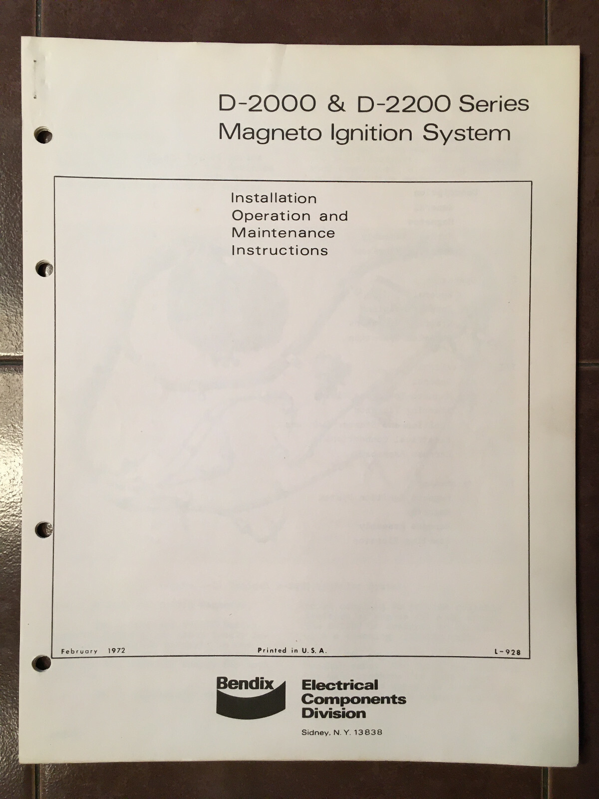 Bendix D-2000 & D-2200 System, Install Operation & Maintenance Instructions