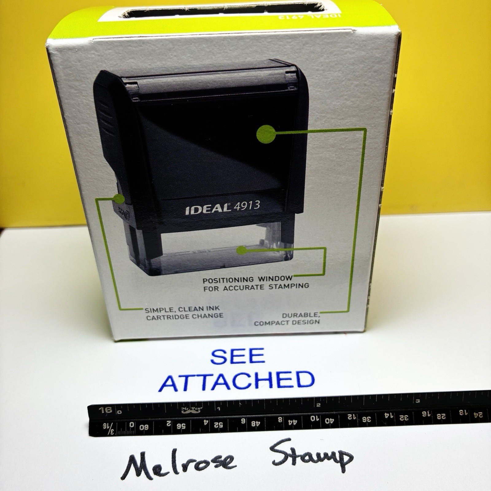 See Attached Rubber Stamp Blue Ink Self Inking Ideal 4913