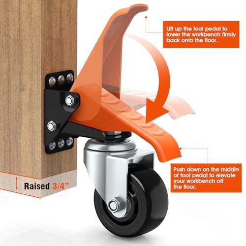 Workbench Casters Wheels Kit 920 Lbs Capacity Retractable Casters Set 920Lbs