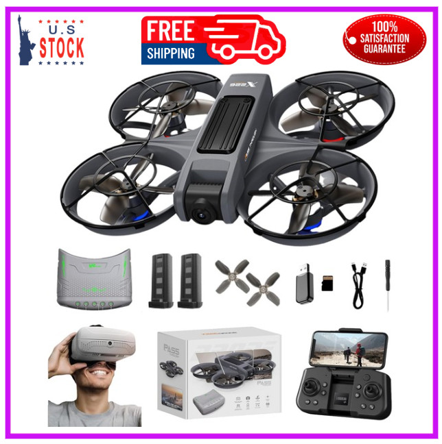 FPV Drone with Camera and VR Glasses, Brushless Motor Optical Flow Cool LED L...