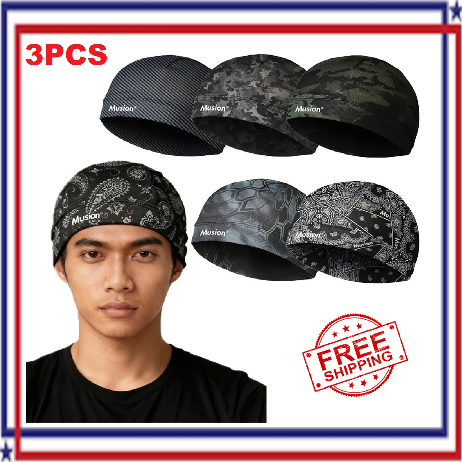 3x Helmet Liner Skull Cap Beanie Sweat Wicking Cycling Sport Quick-dry Hat Wrap