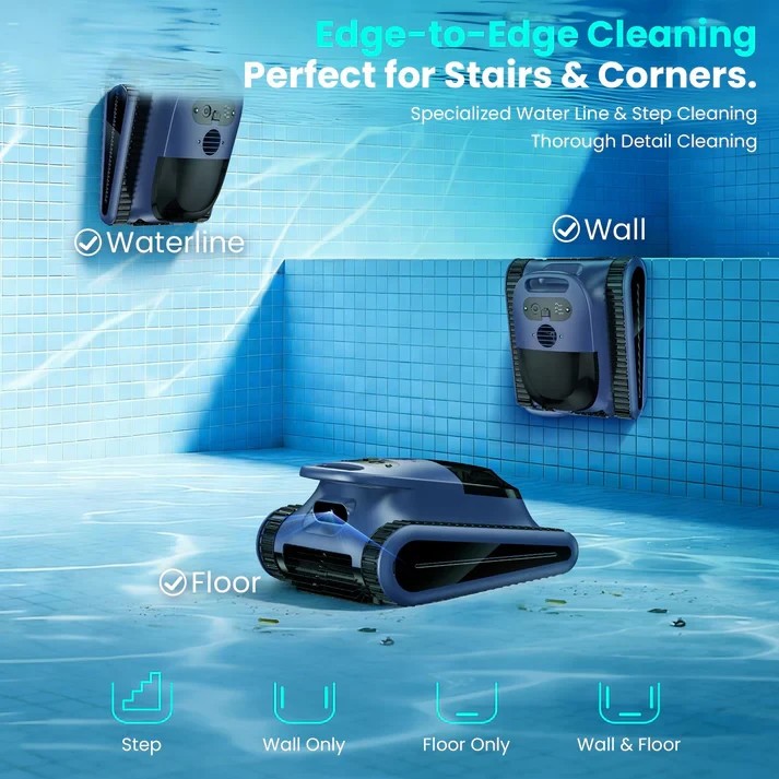 Seauto Cordless Robotic Pool Vacuum Cleaner Wall-Climbing Smart Wavepath Navigat