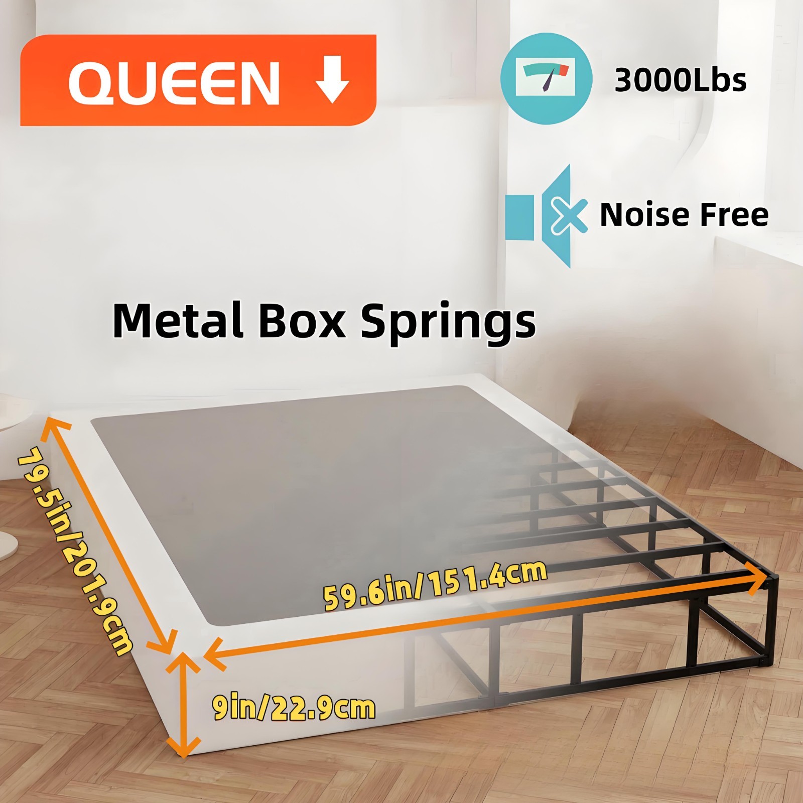 Box Spring 9" in Steel Mattress Bed Foundation Folding Queen Size