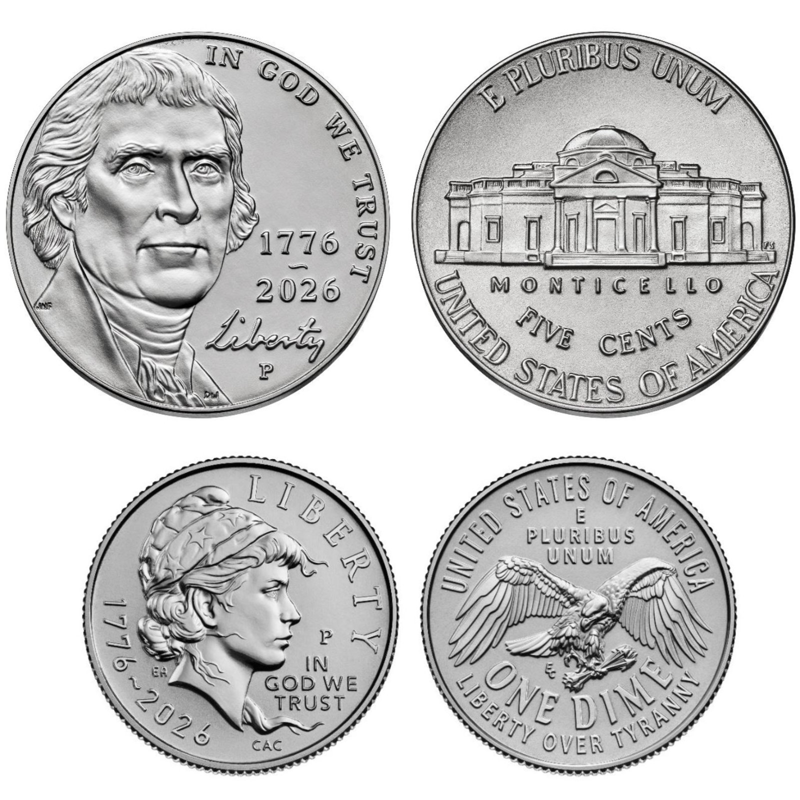 2026 P Jefferson Nickel and 2026 P Liberty Dime Set (2 coins) FREE SHIPPING!