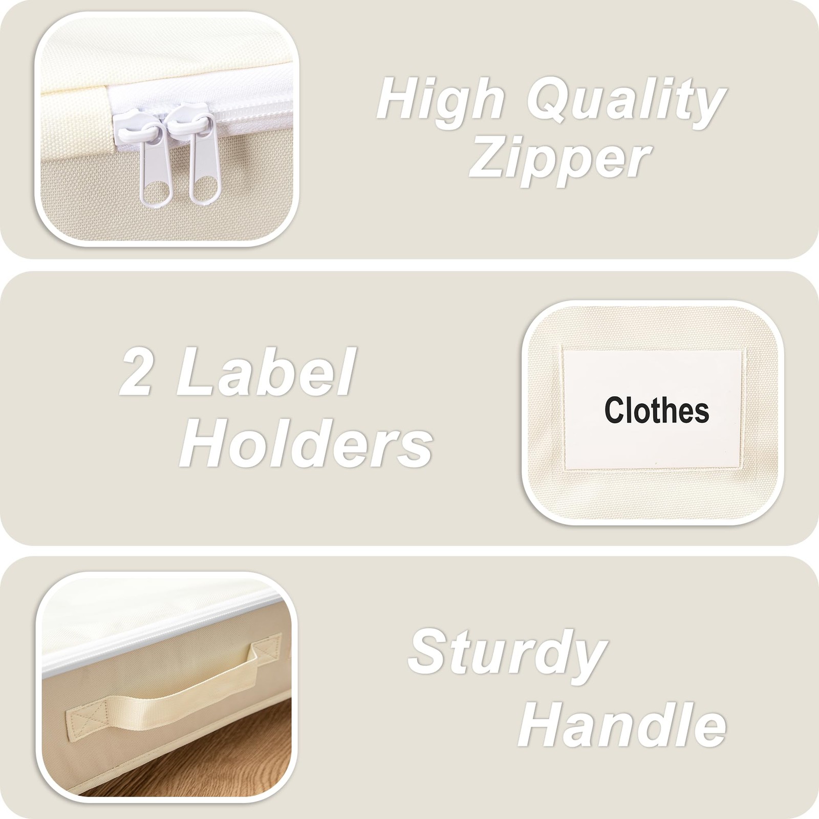 Underbed Organizer With Wheels, 2 Pack Storage Bins For Blankets, Beige