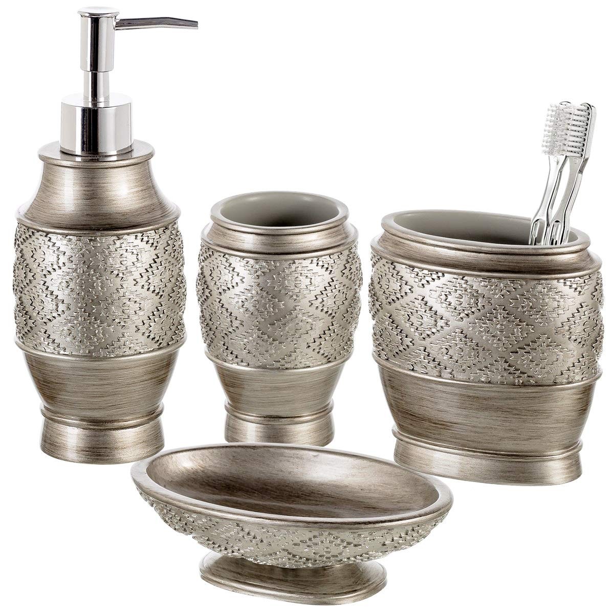 Dublin Silver Bathroom Accessory Set - Brushed Silver Bathroom Sets Accessori...