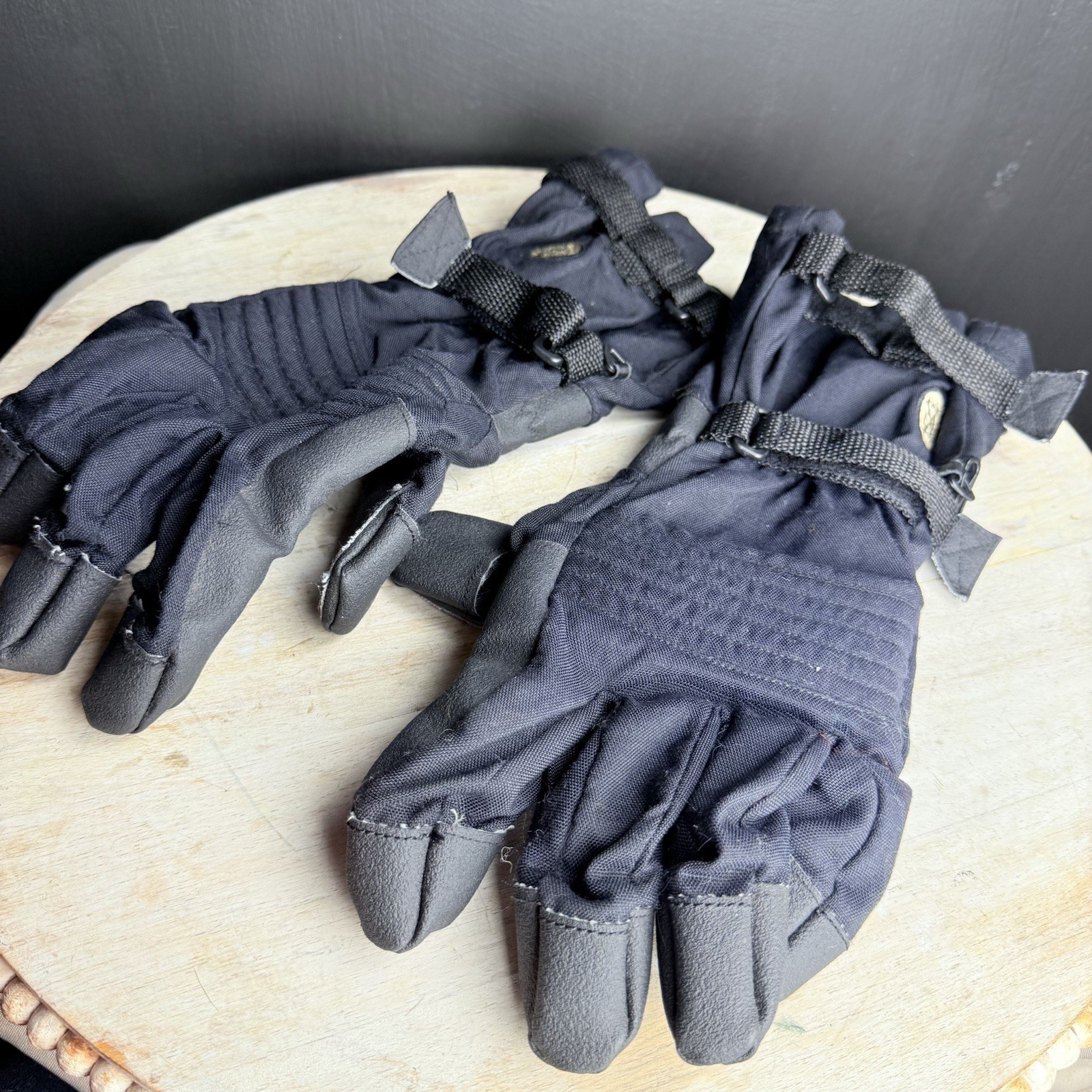 Columbia VTG Mens Tactical Snow Gloves Sz Small Rare 90s Logo Cinch Rubber Grip