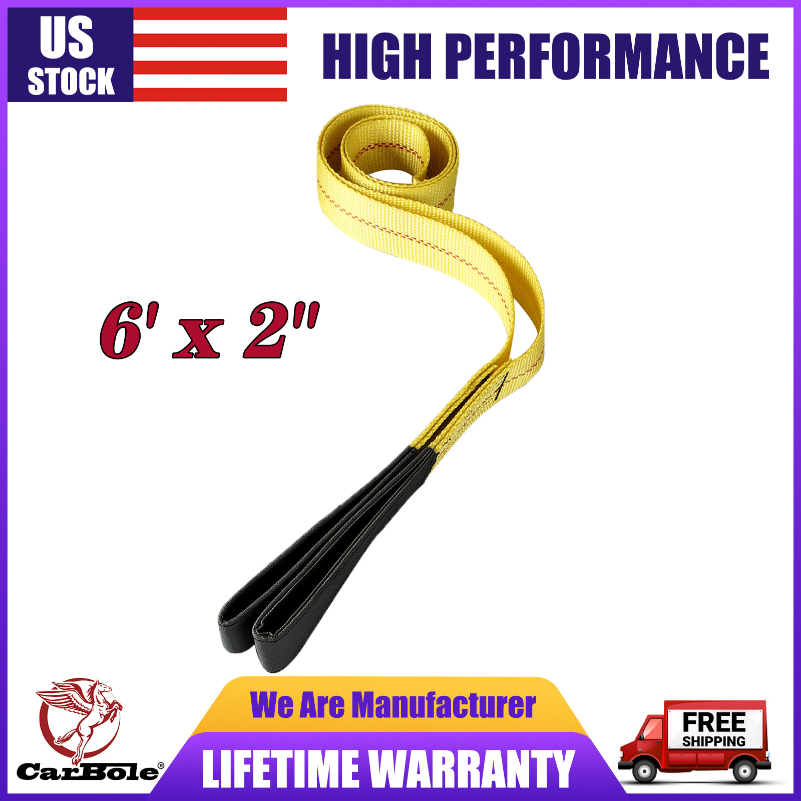 1 Pack 6'x2" Nylon Lifting Sling Straps Belt 10000Lbs with Heavy Duty Flat Loops